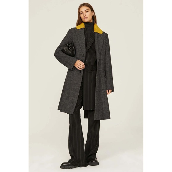 Plan C Gray Tweed Cotton Yellow Collar PeaCoat Women Size EU 44 Italy Designer - Picture 1 of 12